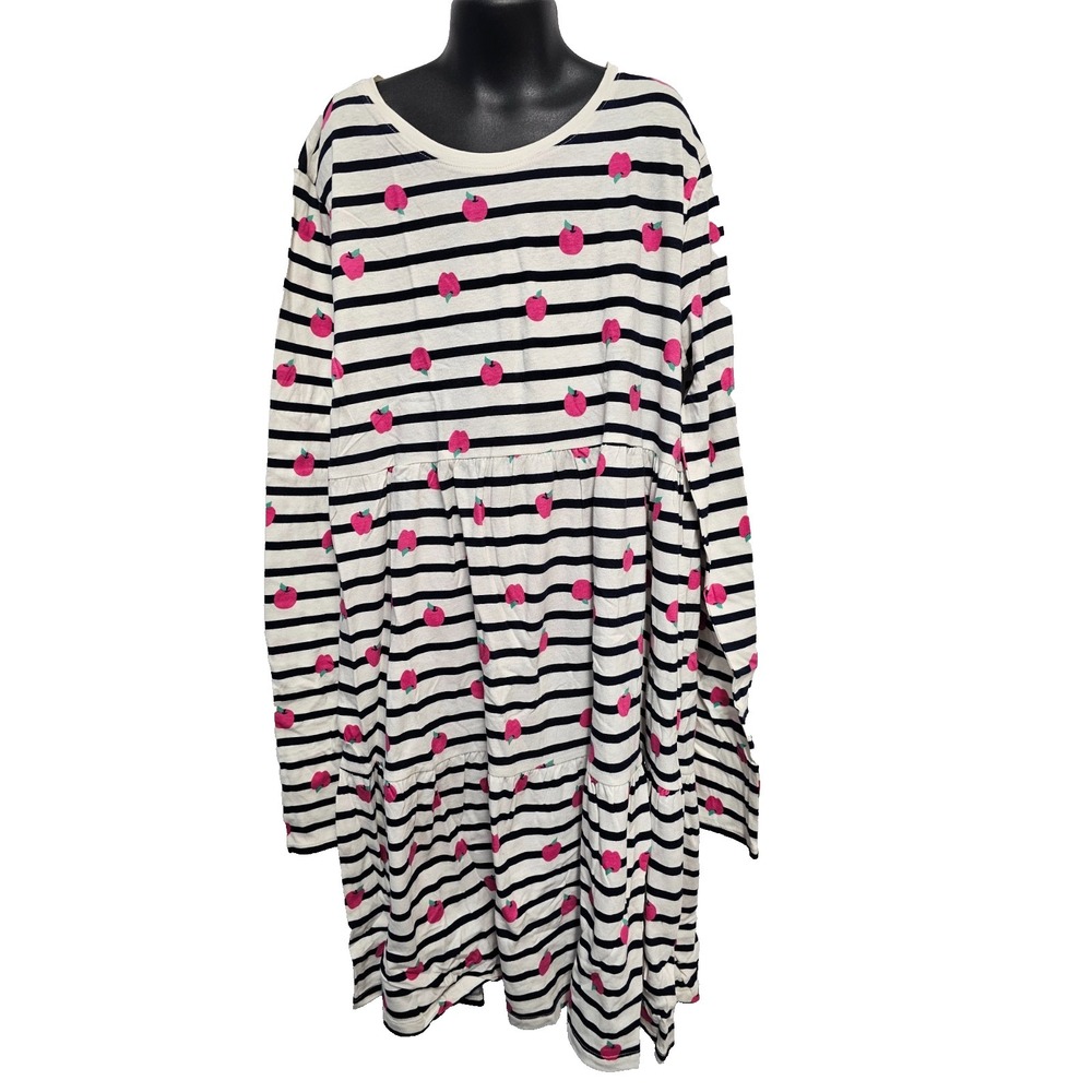 NWT Crewcuts by JCrew girls navy stripe dress with pink apple detail size 16